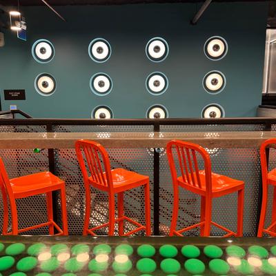 Urban Putt, modern interior design, bar area space and seating.