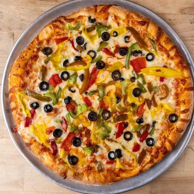 Veggie Pizza, top view.