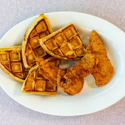 Chicken and Waffles, top view.