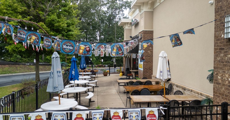 Exterior seating area ready for guests