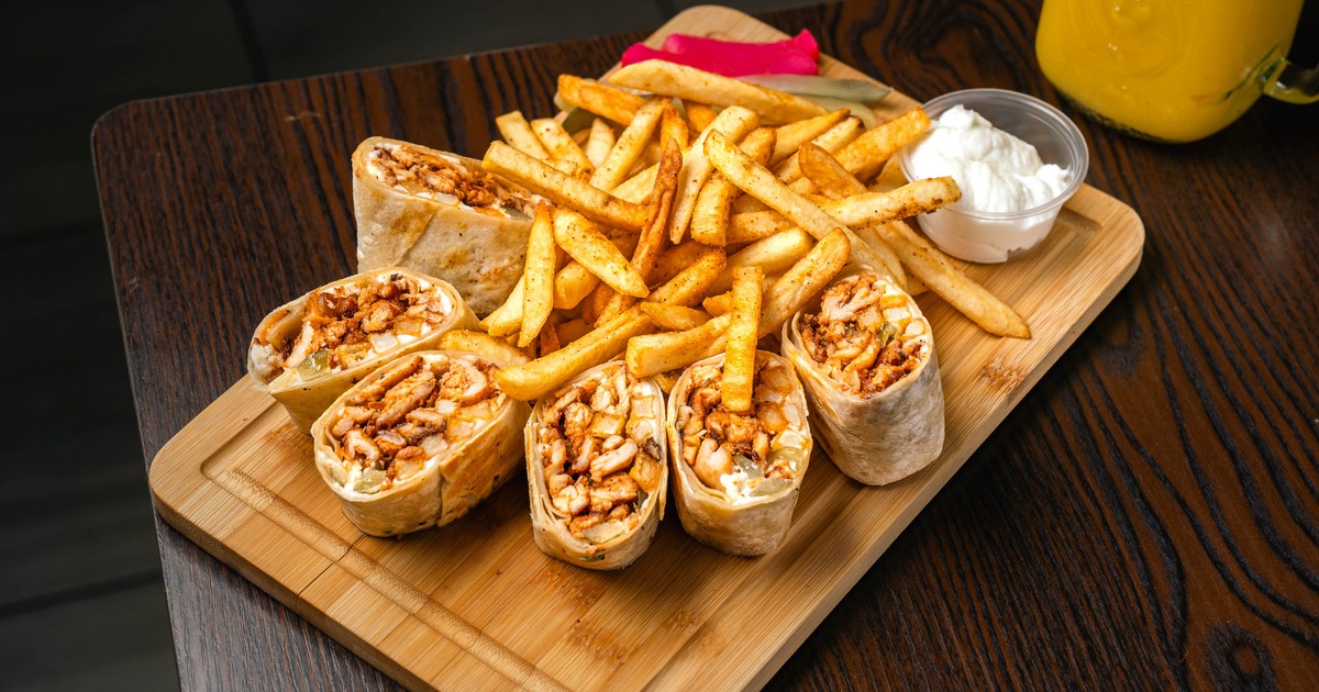 Arabic chicken shawarma wraps with fries and dip