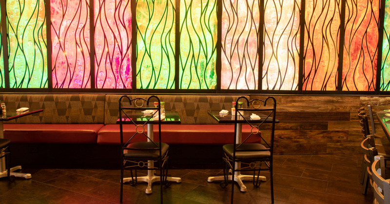 Interior, tables ready for guests