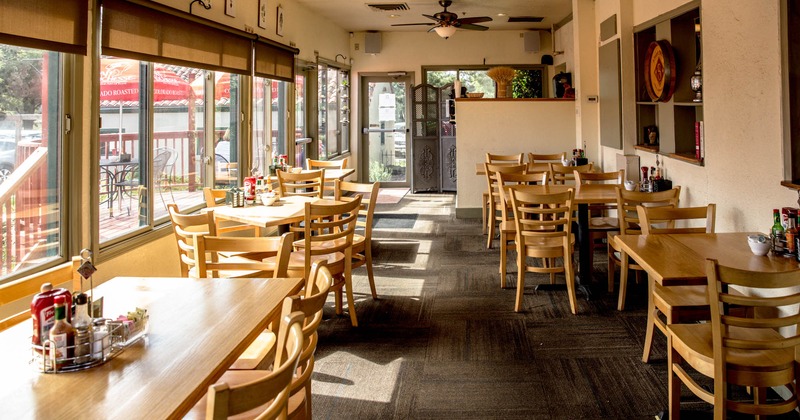 Interior, dining tables and seats