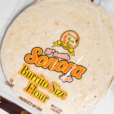 Package of burrito size flour tortillas.