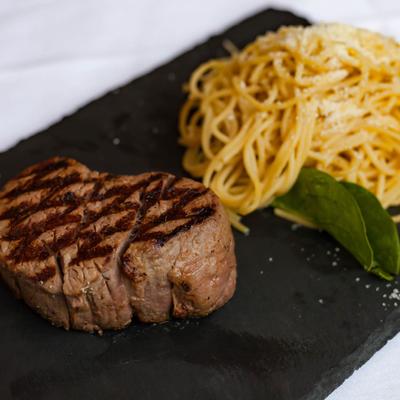 Filet with pasta.