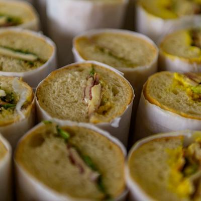 Assorted baguette sandwiches.