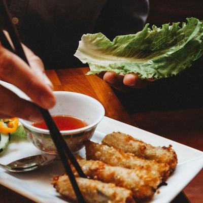 Fried dumplings and dip.