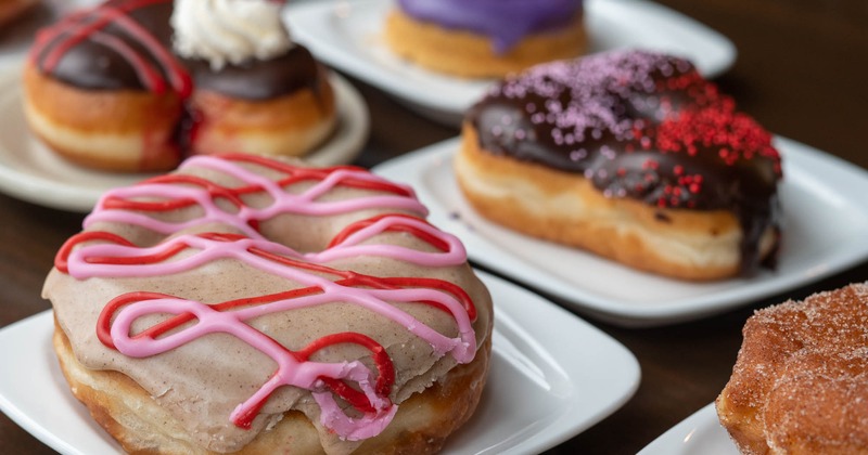 Assorted donuts with colorful frosting