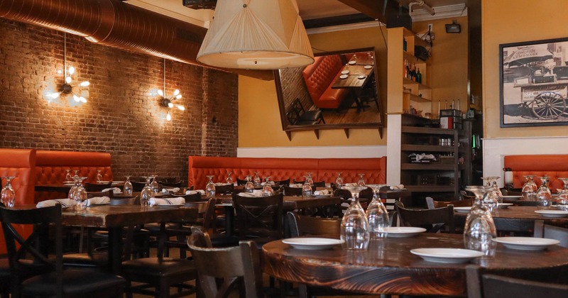 Interior space, tables ready for guests