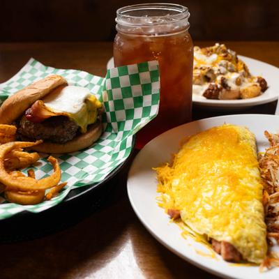 Various food and sweet tea.