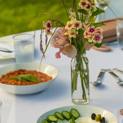 Red and white dips on the table