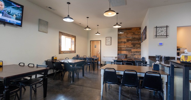 Interior, tall tables and bar stools