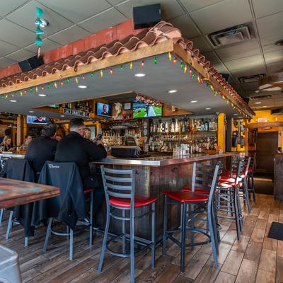 Interior, a bar.