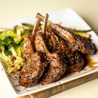 Lamb chops in the plate.