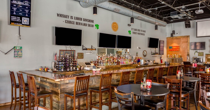 Interior, bar, chairs, diner table in front