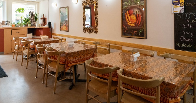 Interior, tables and chairs