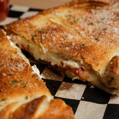 Cloze up of a calzone.