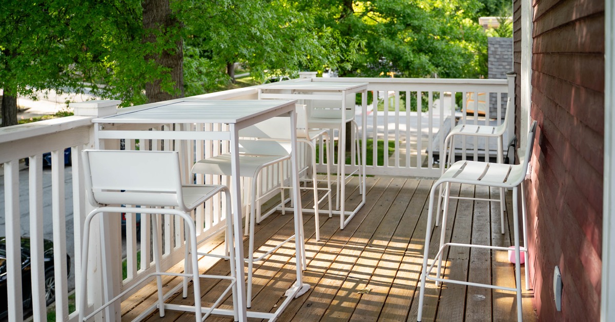 Exterior, high tables and chairs on patio