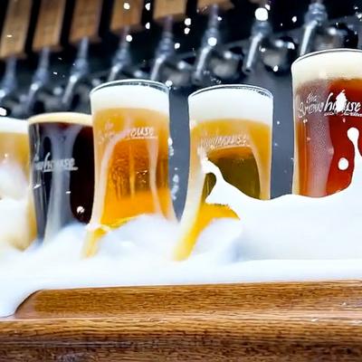 Beers rocking and spilling  at the bar.