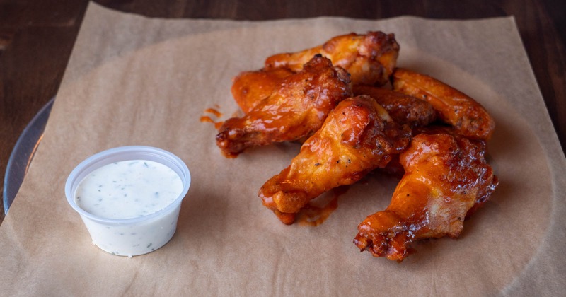 Oven Roasted Buffalo Wings, with blue cheese dressing