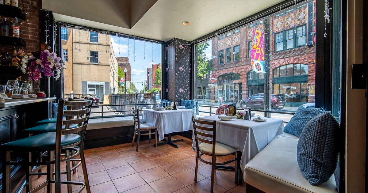 Interior, tables with view of outside
