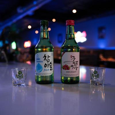 Soju bottles and glasses