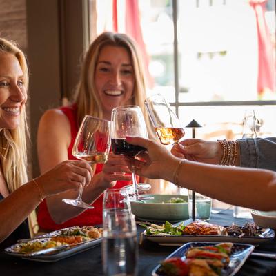 Ladies Toasting with Wine Glasses.
