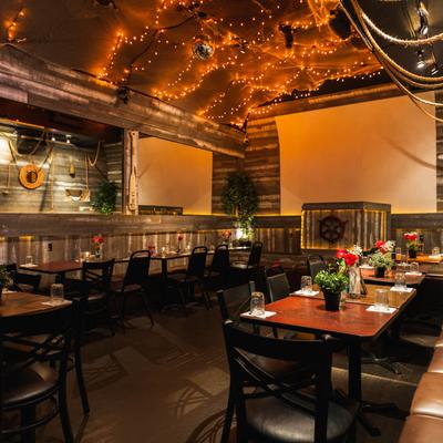 Interior, decorated and set tables and seating