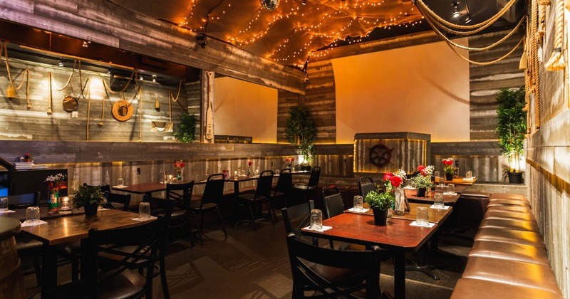 Interior, dining tables and seating