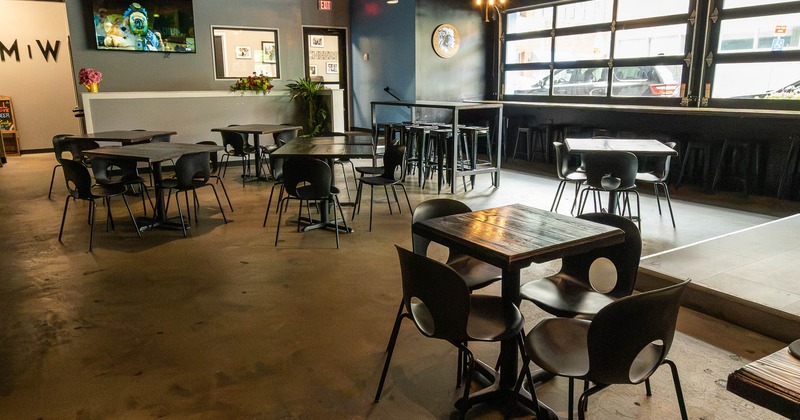 Interior, tables and chairs in seating area
