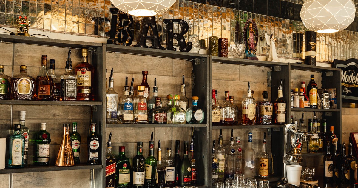 Assorted liquor bottles on the shelf