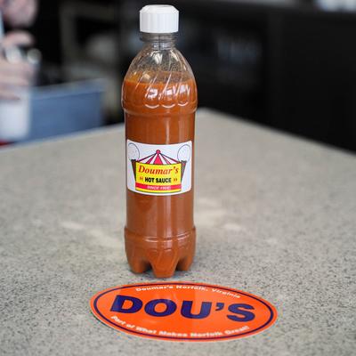 Doumar's Hot sauce bottle.