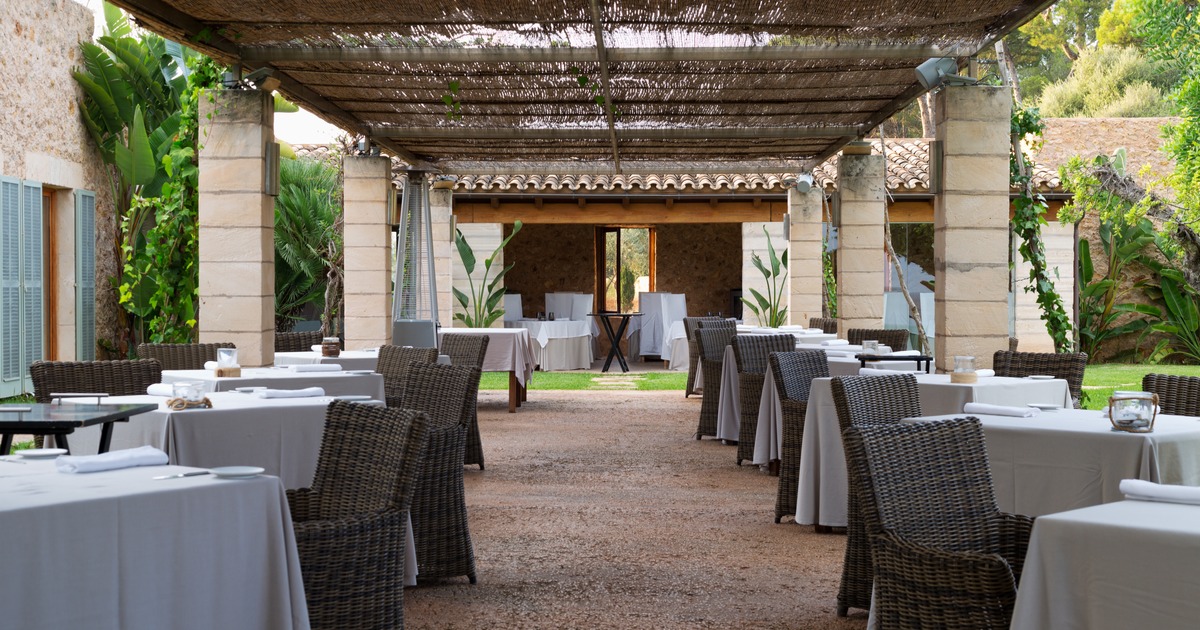 open air dog friendly patio with ten tables