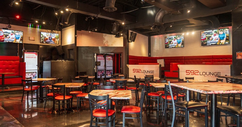 Interior, tables ready for guests