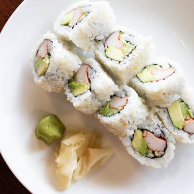California sushi rolls with avocado and crabmeat.