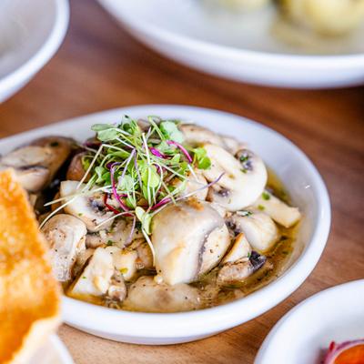 Pan roasted mushtooms meal.