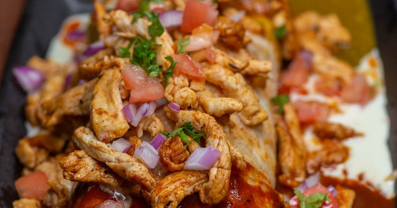 Meat dish served, close-up
