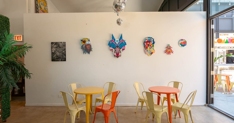 Tables, chairs, and wall decorations