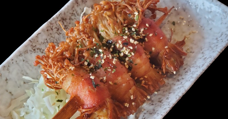 Bacon-wrapped enoki mushrooms