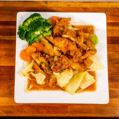 Volcano Chicken on plate, top view