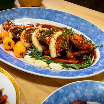 Brown stew Snapper with vegetables