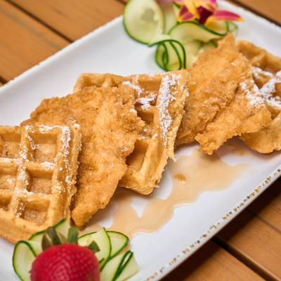 Chicken and waffle dish.