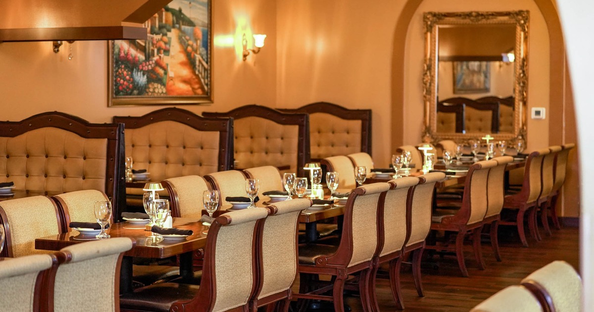 Interior, tables and chairs lined up