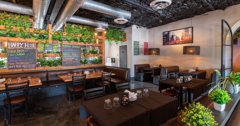 Interior, dining tables and seating