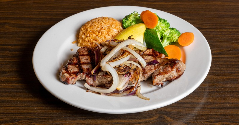 New York Strip steak with rice and veggies