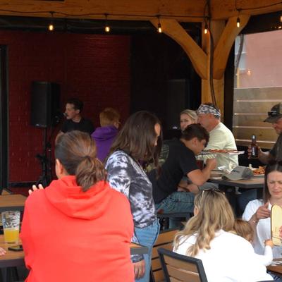 Interior, customers having food.