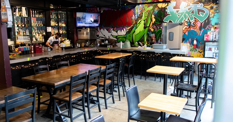 Interior, tables ready for guests