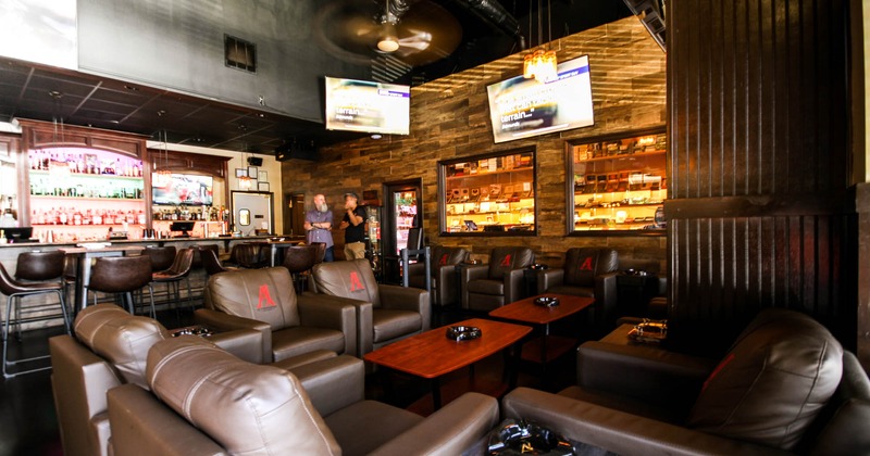 Interior, lounge seating near the bar area