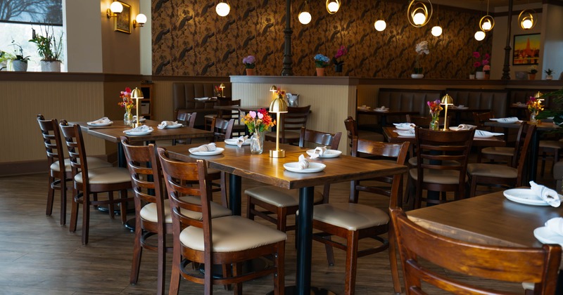 Interior, tables and chairs