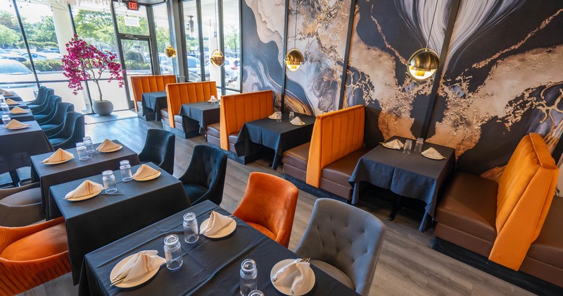 Interior, set tables ready for guests